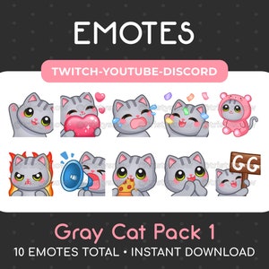 10 Cute Gray Tabby Cat Emotes (Pack 1) for Twitch, Youtube, Discord, Stream / Instant Download