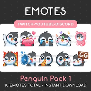 10 Cute Penguin Emotes (Pack 1) for Twitch, Youtube, Discord, Stream / Instant Download