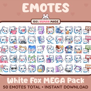 50 süße Weißfuchs Emotes MEGA Pack für Twitch, Discord, Youtube, Tiktok, Kick, Stream / Instant Download