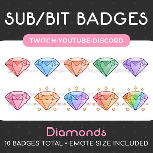 10 Cute Sparkly Diamond Sub/Bit Badges/Emotes for Twitch, Youtube, Discord, Stream / Instant Download