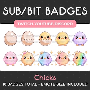 10 Cute Chick Sub/Bit Badges/Emotes for Twitch, Youtube, Discord, Stream / Instant Download