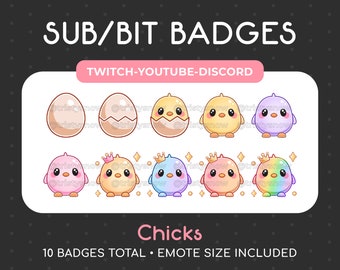 10 Cute Chick Sub/Bit Badges/Emotes for Twitch, Youtube, Discord, Stream / Instant Download