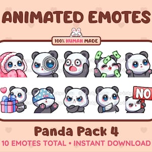 10 emoticones de panda animados y estáticos (paquete de 4) para Twitch, Discord, Kick, Stream y descarga instantánea