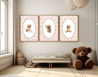 Decoración de pared para habitación de golden retriever, decoración de pared para habitación de perros, arte de golden retriever, impresión de perro para habitación de niños, decoración de pared para habitación de niños, impresión de animales para habitación de niños
