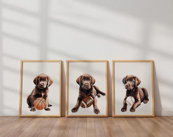 Arte infantil de Labrador de chocolate, impresión de perro adorable, decoración de pared de cachorro, regalo perfecto para amantes de los perros y habitaciones infantiles.