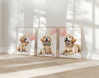 Decoración de pared para habitación de golden retriever, decoración de pared para habitación de perros, arte de golden retriever, impresión de perro para habitación de niños, decoración de pared para habitación de niños, impresión de animales para habitación de niños