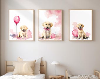Yellow Lab Nursery Art, Labrador Decor for Kids Room, Cute Dog Print, Nursery Wall Art, Puppy Art for Boys, Toddler Room Decor