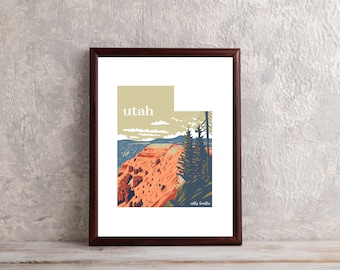 Arte de parede de Utah | Decoração de parede de Utah | Impressão de dois estados | Impressão do Bryce Canyon | Paisagens de Utah | Presente de Utah | Estados Unidos | Pôster de Utah