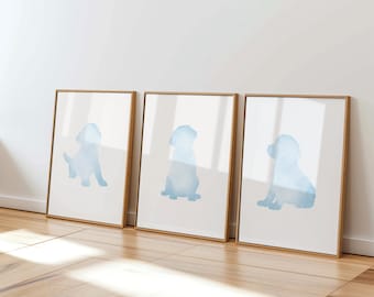 Puppy Nursery Art, Custom Dog Decor, Personalized Watercolor Prints for Kids, Nursery Wall Art for Baby Rooms