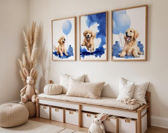 Decoración de pared para habitación de golden retriever, decoración de pared para habitación de perros, arte de golden retriever, impresión de perro para habitación de niños, decoración de pared para habitación de niños, impresión de animales para habitación de niños