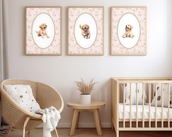 Golden Retriever Nursery, Dog Nursery Wall Art, Golden Retriever Art, Dog Nursery Print, Kids Room Wall Art, Nursery Animal Print