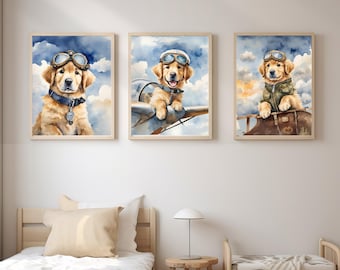Golden Retriever Nursery, Dog Nursery Wall Art, Golden Retriever Art, Dog Nursery Print, Kids Room Wall Art, Nursery Animal Print