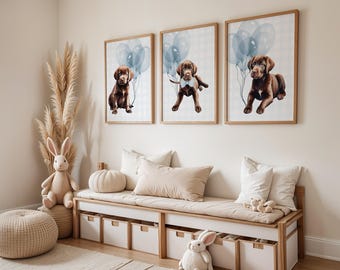 Arte infantil de Labrador de chocolate, impresión de perro adorable, decoración de pared de cachorro, regalo perfecto para amantes de los perros y habitaciones infantiles.