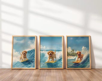 Barnrumskonst för golden retriever, söt valptryck, digital nedladdning väggdekor, barnrumskonst, present till hundälskare