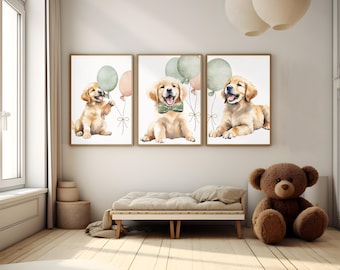 Decoración de pared para habitación de golden retriever, decoración de pared para habitación de perros, arte de golden retriever, impresión de perro para habitación de niños, decoración de pared para habitación de niños, impresión de animales para habitación de niños