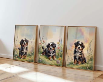 Bernese Mountain Dog Prints for Nursery, Cute Puppy Art, Kids Room Decor, Printable Wall Art, Dog Lover Gift, Printable Nursery Art