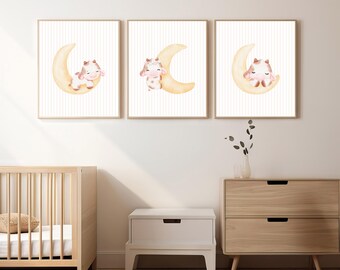Cow Nursery Print: Watercolor Moon Art (Digital Download)
