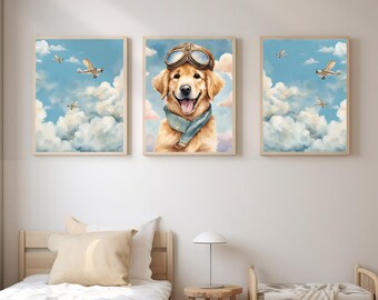 Decoración de pared para habitación de golden retriever, decoración de pared para habitación de perros, arte de golden retriever, impresión de perro para habitación de niños, decoración de pared para habitación de niños, impresión de animales para habitación de niños