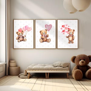 Teddy Bear Nursery Art Print: Boho Baby Girl Decor