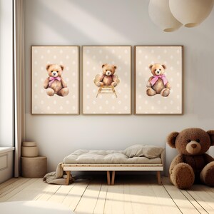 Teddy Bear Nursery Art Print: Boho Baby Girl Decor