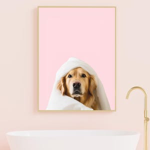 Funny Dog in Towel Bathroom Print: Humorous Pet Wall Art (Digital Download)