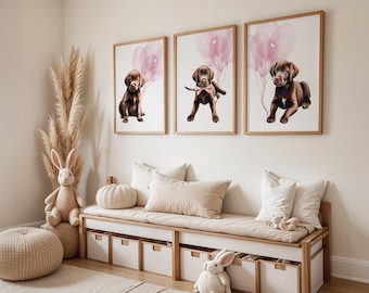 Arte infantil de Labrador de chocolate, impresión de perro adorable, decoración de pared de cachorro, regalo perfecto para amantes de los perros y habitaciones infantiles.