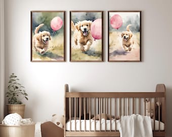 Decoración de pared para habitación de golden retriever, decoración de pared para habitación de perros, arte de golden retriever, impresión de perro para habitación de niños, decoración de pared para habitación de niños, impresión de animales para habitación de niños