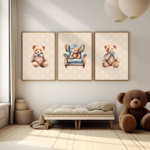 Teddy Bear Nursery Art Print: Boho Baby Room Decor