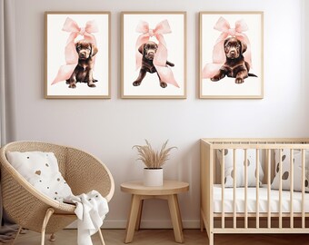 Arte infantil de Labrador de chocolate, impresión de perro adorable, decoración de pared de cachorro, regalo perfecto para amantes de los perros y habitaciones infantiles.