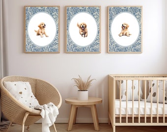 Decoración de pared para habitación de golden retriever, decoración de pared para habitación de perros, arte de golden retriever, impresión de perro para habitación de niños, decoración de pared para habitación de niños, impresión de animales para habitación de niños