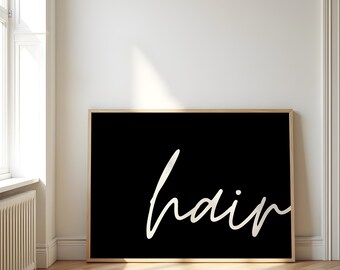 Arte para peluquería: Lámina minimalista con tipografía cursiva, decoración para estilistas.