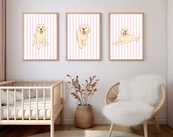 Decoración de pared para habitación de golden retriever, decoración de pared para habitación de perros, arte de golden retriever, impresión de perro para habitación de niños, decoración de pared para habitación de niños, impresión de animales para habitación de niños