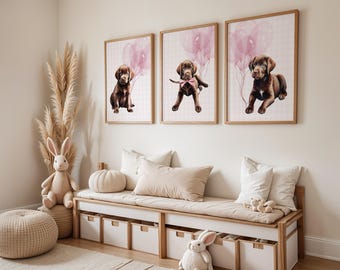 Arte infantil de Labrador de chocolate, impresión de perro adorable, decoración de pared de cachorro, regalo perfecto para amantes de los perros y habitaciones infantiles.