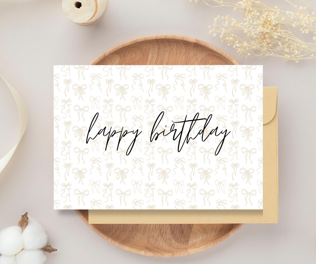 Happy Birthday Card | Printable Birthday Card | Bow Birthday Card ...