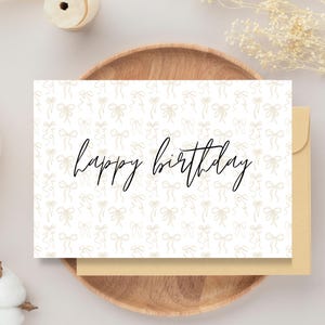 Happy Birthday Card | Printable Birthday Card | Bow Birthday Card | Greeting Card | Digital Card | Instant Download | Coquette Birthday