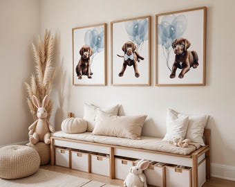 Arte infantil de Labrador de chocolate, impresión de perro adorable, decoración de pared de cachorro, regalo perfecto para amantes de los perros y habitaciones infantiles.
