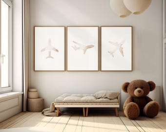Watercolor Airplane Art Prints: Vintage Aviation Nursery Decor (Digital Download)