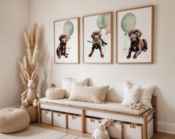 Arte infantil de Labrador de chocolate, impresión de perro adorable, decoración de pared de cachorro, regalo perfecto para amantes de los perros y habitaciones infantiles.