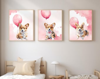 Niedliche Corgis Wandkunst | Kinderzimmer Dekor | Pembroke Corgis Druck | Kinderzimmer Dekor | Sofortdownload | Kinderzimmer Wand Kunst |