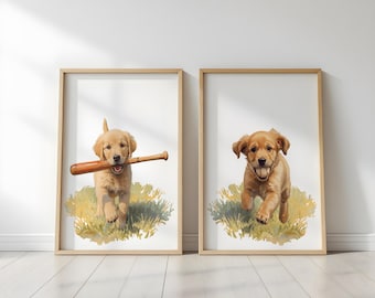 Barnrumskonst med golden retriever: Bedårande valptryck
