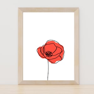 Red Poppy Line Art Print: Minimalist Floral Wall Decor (Digital Download)