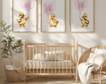 Vintage kunst aan de muur kinderkamer eendje - schattige dierenprint - digitale download voor kinderkamer - decoratie kinderkamer eendje