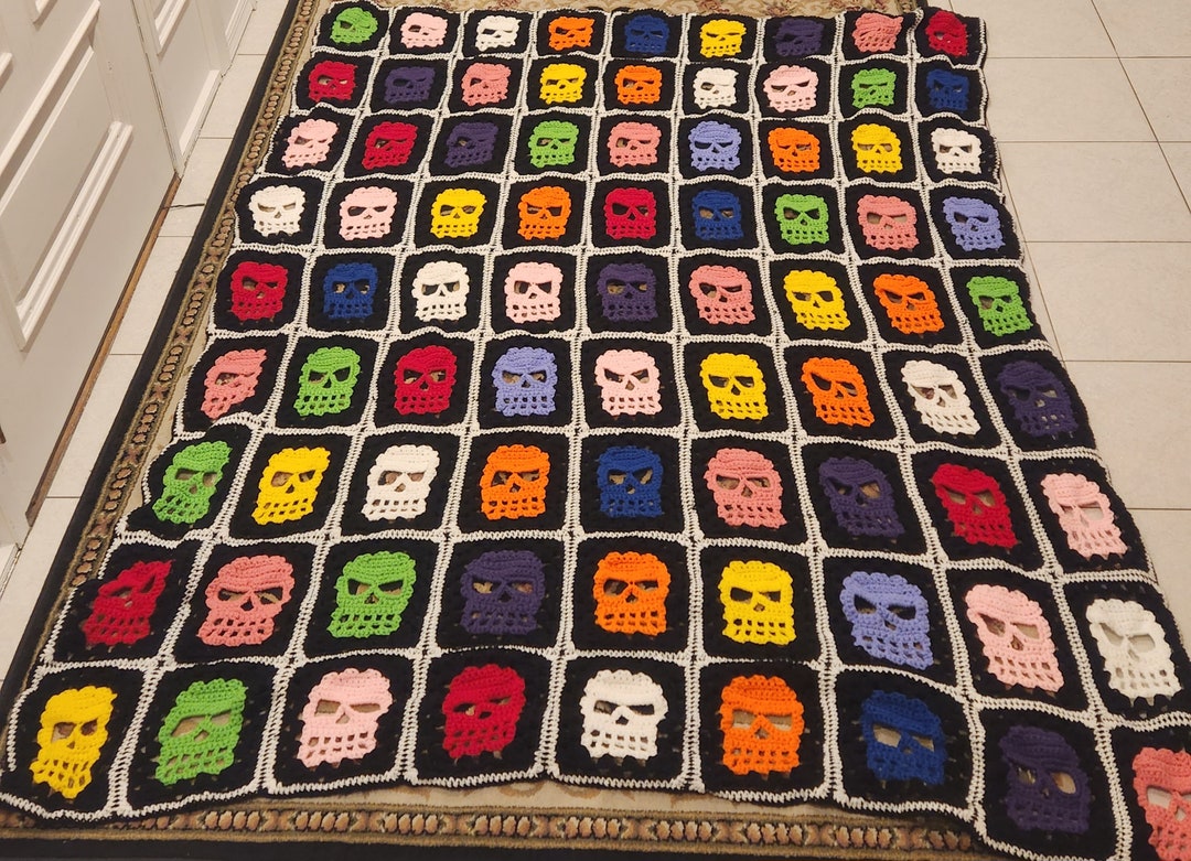 Crocheted skull blanket etsy