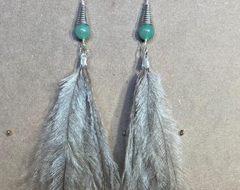 Emus earrings with Obsidian/jade/Aventurine stone
