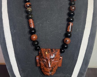 Malinaltepec Red and Black obsidian Necklace