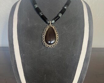 Gota de Agua Obsidian and Jade Necklace
