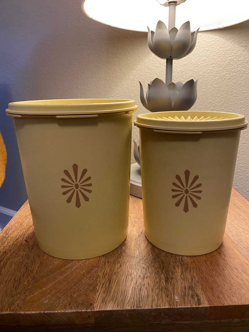 Pair of 2 Vintage Yellow Tupperware Canisters Etsy