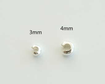 20pcs Sterling Silver Crimp Bead Cover, 3mm 4mm, for Jewelry Making, Jewelry Findings Wholesale