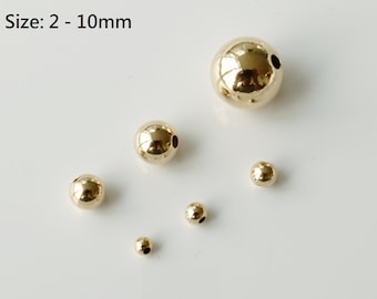 14K Gold Filled Round Beads Bulk, 2mm/3mm/4mm/5mm/6mm/8mm/10mm Seamless Beads for Jewelry Making, Jewelry Findings Wholesale