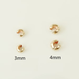 14Kゴールドフィルドクリンプカバー10個、3mm/4mm/5mm、ジュエリー製作用金具卸売